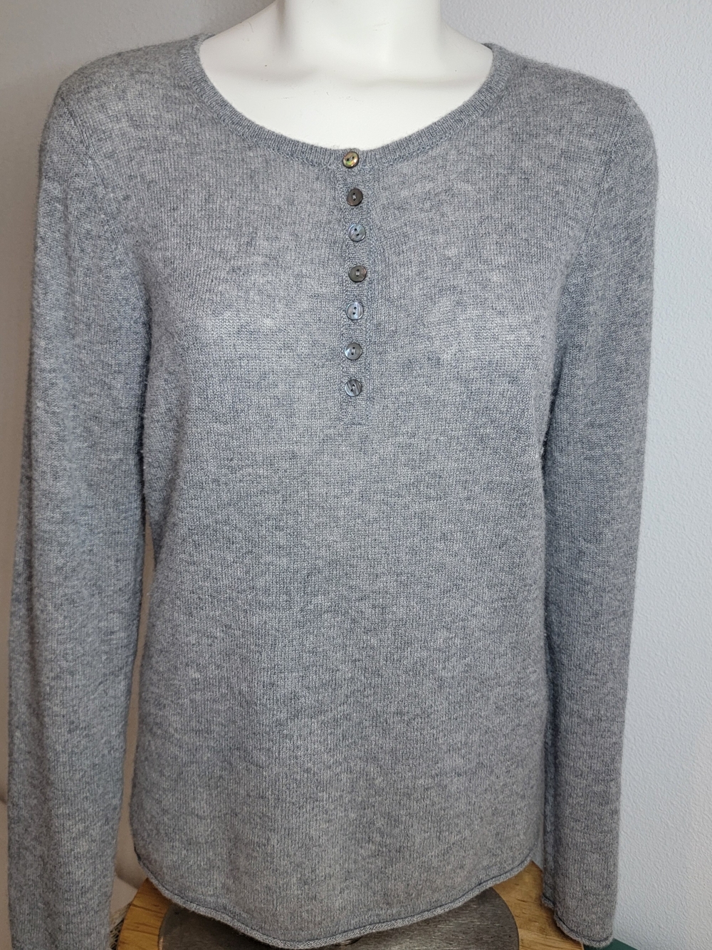 Cashmere Gray Button Henley Sweater